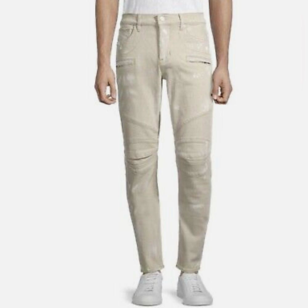 NEW Hudson Blinder Beige Biker Moto V2 Skinny Jeans Size 32